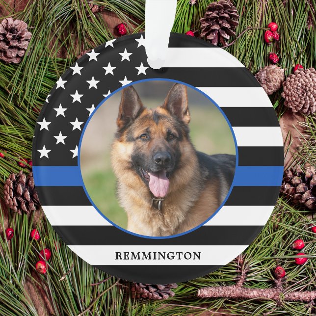 Thin Blue Line Flag Foto K9 Polizei Hund Weihnacht Ornament (Von Creator hochgeladen)