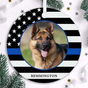 Thin Blue Line Flag Foto K9 Polizei Hund Weihnacht Ornament Aus Metall