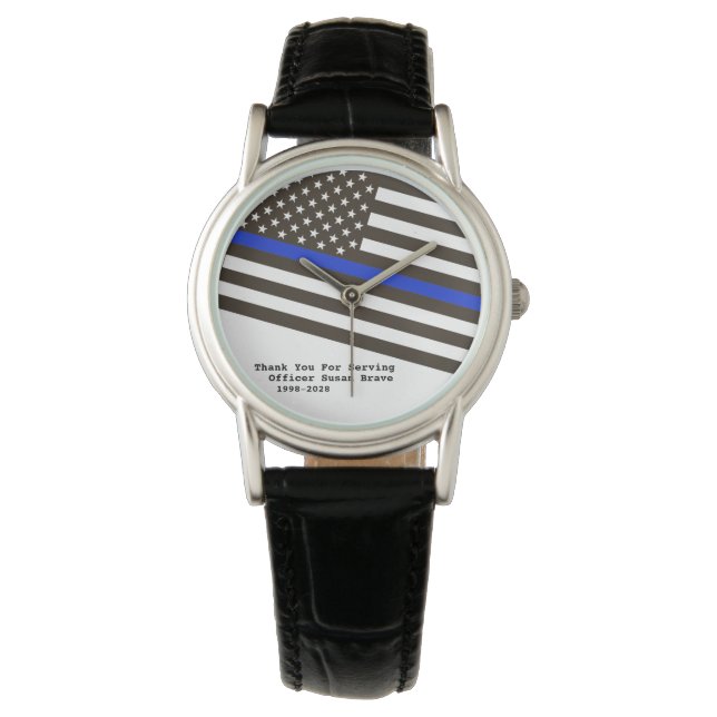 *~* Thin Blue Line Flag Frauenpolizei Armbanduhr (Vorderseite)