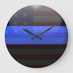 Thin Blue Line Flag Große Wanduhr