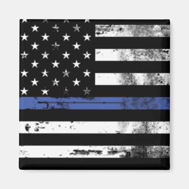 Thin Blue Line Flag Grunge Police Magnet (Vorne)