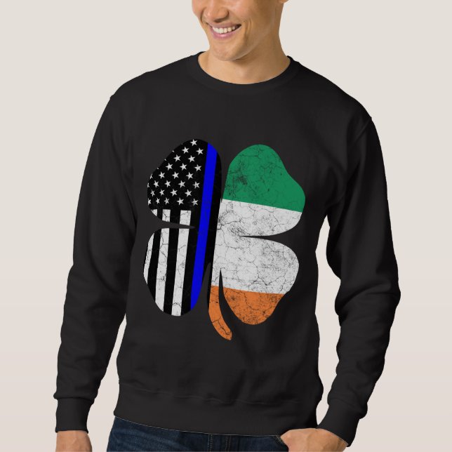 Thin Blue Line Flag Irish American St Patricks Day Sweatshirt (Vorderseite)