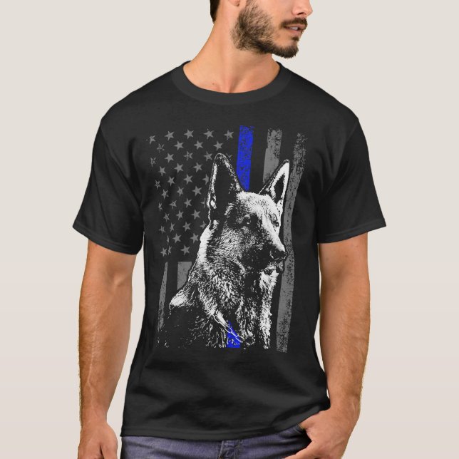 Thin Blue Line Flag K 9 Deutsche Schäferpolizei Hu T-Shirt (Vorderseite)