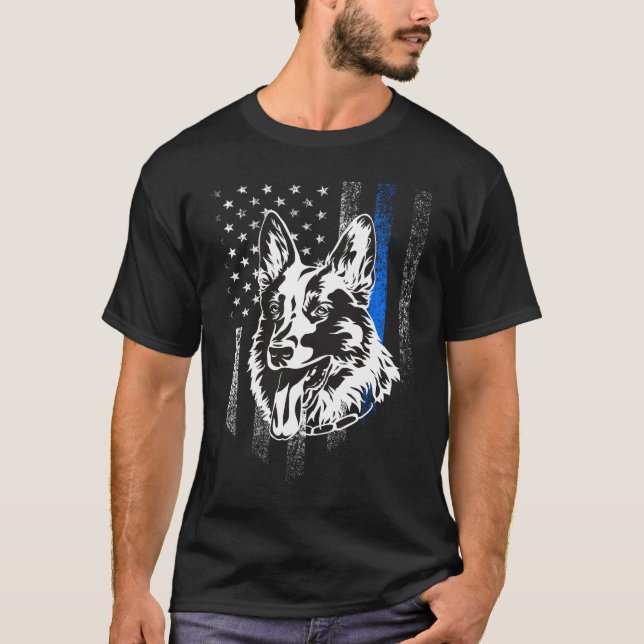 Thin Blue Line Flag K-9 German Shepherd Police Dog T-Shirt (Vorderseite)