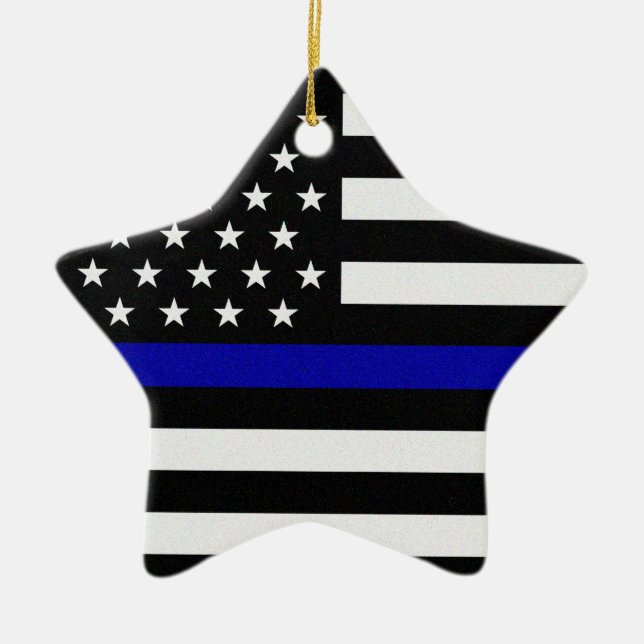 Thin Blue Line Flag Keramik Ornament (Vorne)