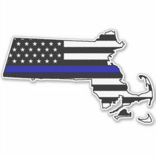 Thin Blue Line Flag Massachusetts Aufkleber