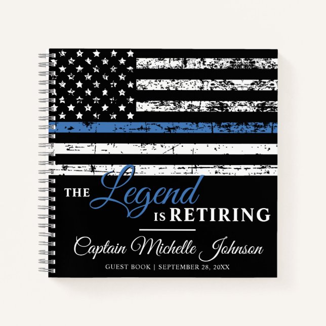 Thin Blue Line Flag Police Retirement Gästebuch Notizbuch (Vorderseite)