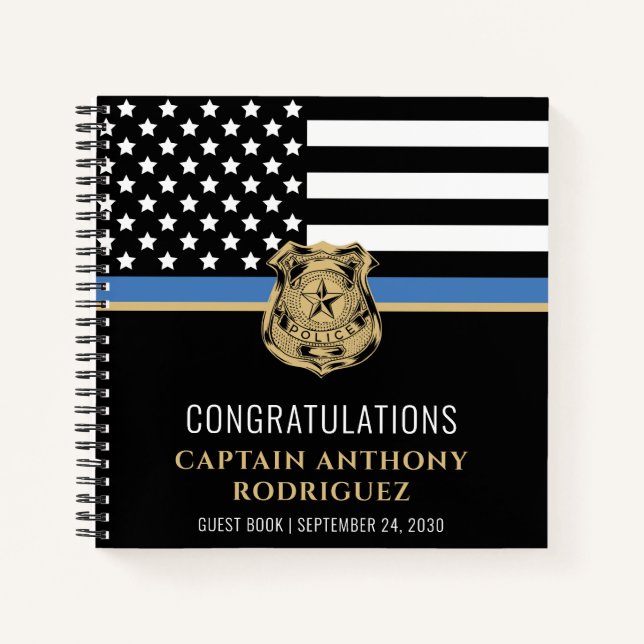 Thin Blue Line Flag Police Retirement Guest Notizbuch (Vorderseite)