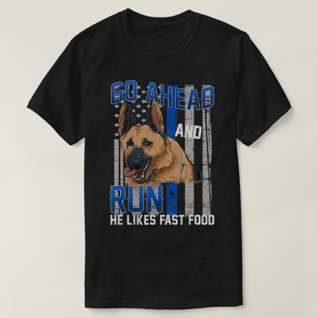 Thin Blue Line Flag Polizei Hund Deutscher Schäfer T-Shirt (Design vorne)