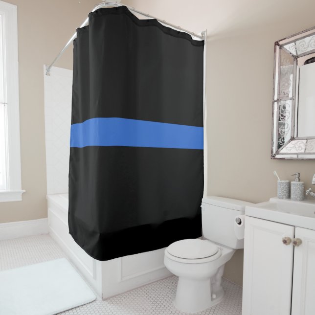 Thin Blue Line Flag Polizeisolidaritätszeichen Duschvorhang (Beispiel)