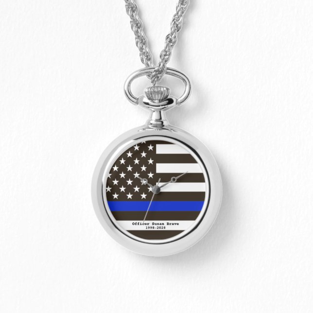 *~* Thin Blue Line Flag USA Polizeibeamte Frau Armbanduhr (Vorderseite)