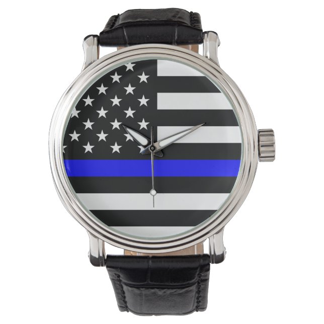 Thin Blue Line Flag (Vereinigte Staaten) Armbanduhr (Vorderseite)
