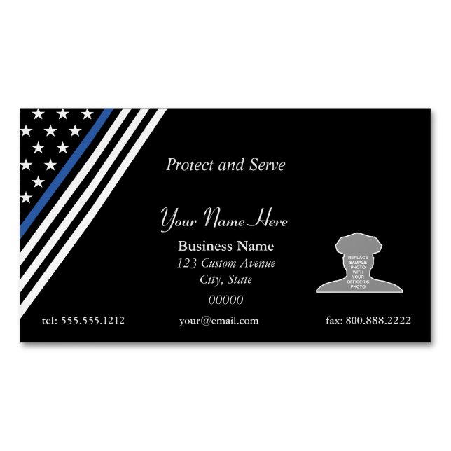 Thin Blue Line Foto Business Card Magnet (Vorderseite)