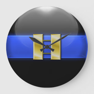 Thin Blue Line - Gold Police Captain Bars Große Wanduhr