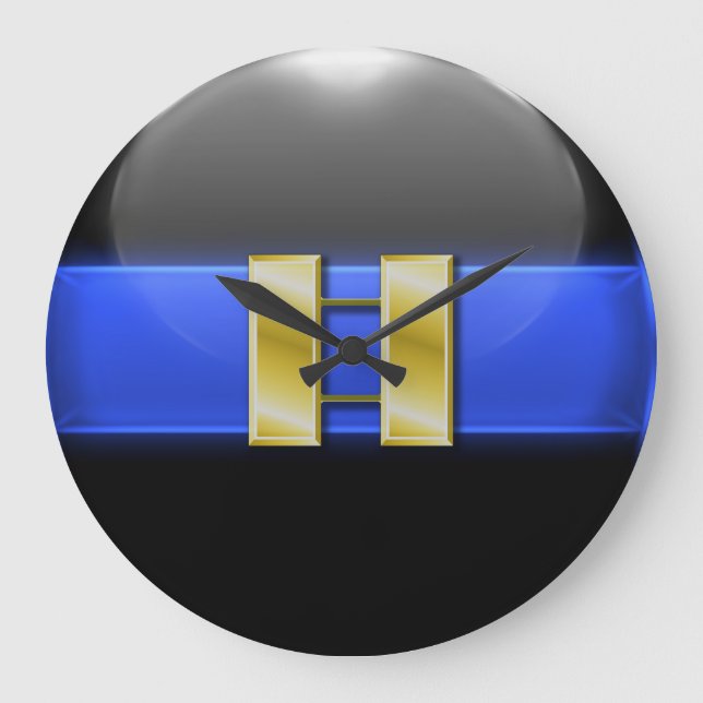 Thin Blue Line - Gold Police Captain Bars Große Wanduhr (Vorderseite)