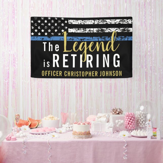Thin Blue Line Gold Police Retirement Party Banner (Party)