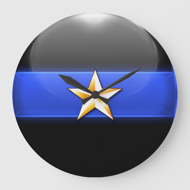 Thin Blue Line - Gold-Star-Hauptransignien Große Wanduhr (Vorderseite)
