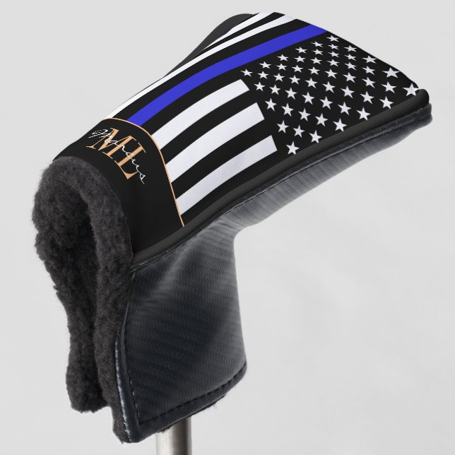 Thin Blue Line & Golf USA Flagge / Monogrammierte  Headcover (3/4 Vorderseite)