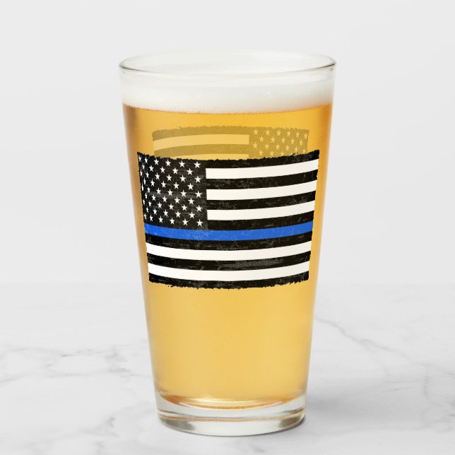Thin Blue Line Grungy American Flag Glas (Vorne (Gefüllt))