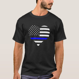 Thin Blue Line Heart Shaped American Flag Police O T-Shirt