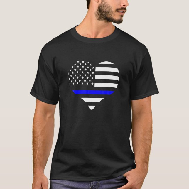 Thin Blue Line Heart Shaped American Flag Police O T-Shirt (Vorderseite)