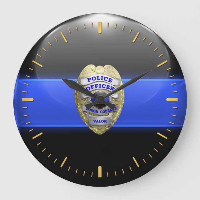 Thin Blue Line - Hochauflösendes polizeiliches Abz Große Wanduhr (Vorderseite)