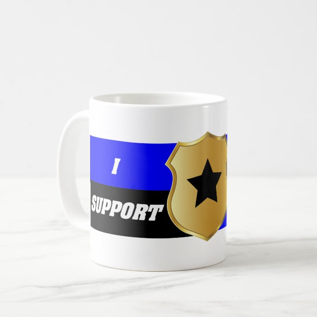 Thin Blue Line, ich unterstütze Polizei Kaffeetasse (Vorderseite Links)