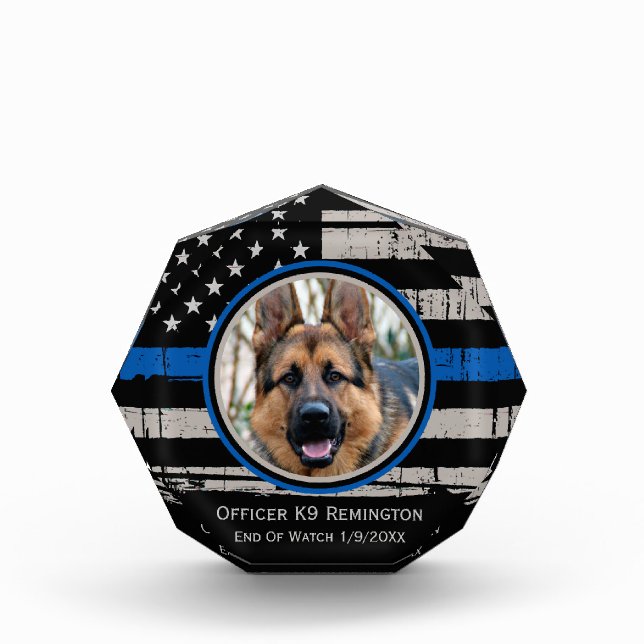Thin Blue Line K9 Police Dog Memorial Fotoblock (Vorderseite)