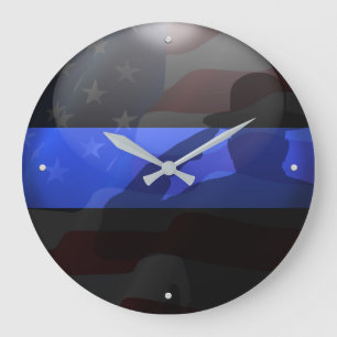 Thin Blue Line Kampagne HAT Flag Salute Salute Große Wanduhr