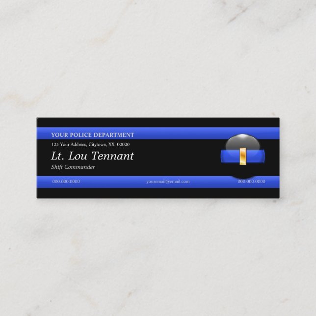 Thin Blue Line Leutenant Custom Business Card Mini Visitenkarte (Vorderseite)