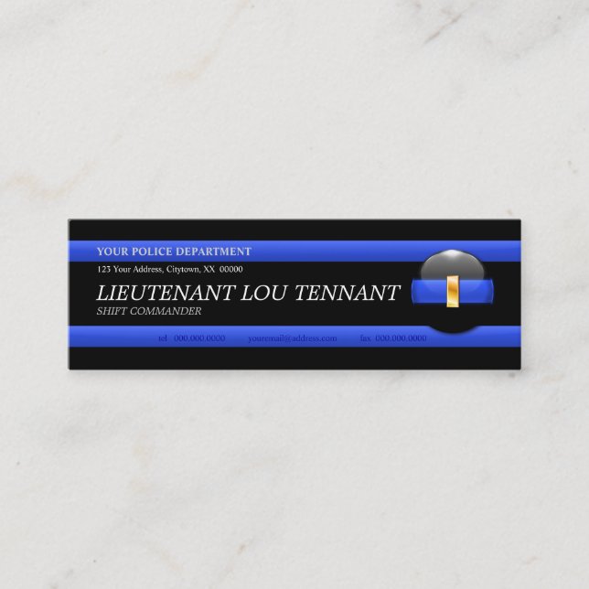 Thin Blue Line Leutenant Custom Business Card Mini Visitenkarte (Vorderseite)