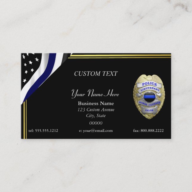 Thin Blue Line Leutnant Business Card Visitenkarte (Vorderseite)