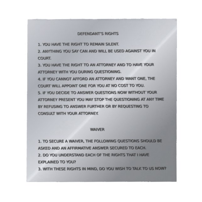 Thin Blue Line & Miranda Rights Warning and Waiver Notizblock (Vorderseite)