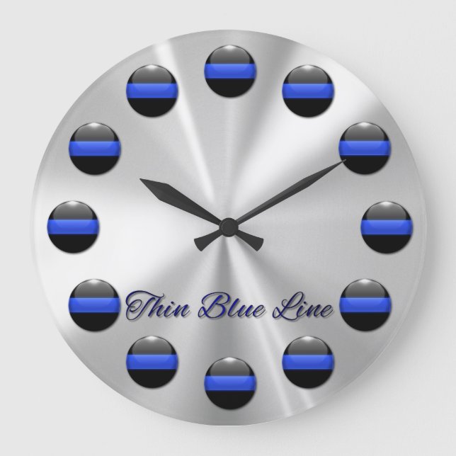 Thin Blue Line Numerals Große Wanduhr (Vorderseite)