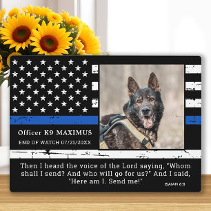 Thin Blue Line Officer K9 Polizeihund Gedenkstätte Fotoplatte
