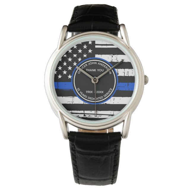 Thin Blue Line Pensionskasse Geschenk an die Poliz Armbanduhr (Vorderseite)