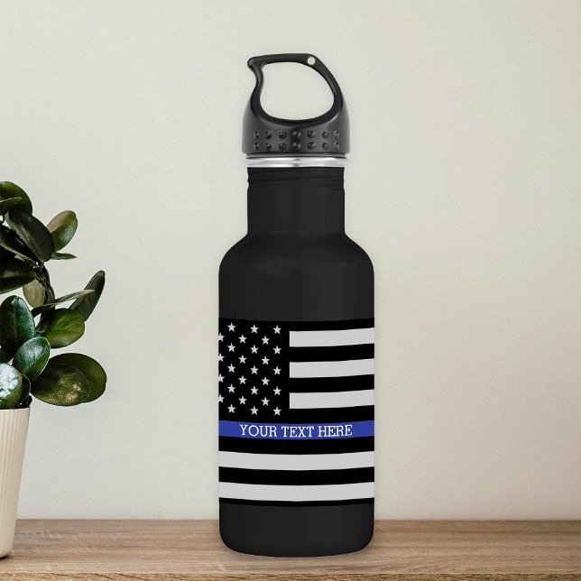 Thin Blue Line - Personalisierte amerikanische Fla Trinkflasche (Von Creator hochgeladen)
