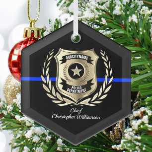 Thin Blue Line Police Abzeichen Personalisiert Orn Ornament Aus Glas