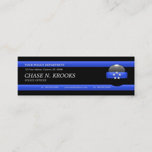 Thin Blue Line Police Chief Custom Business Card Mini Visitenkarte (Vorderseite)