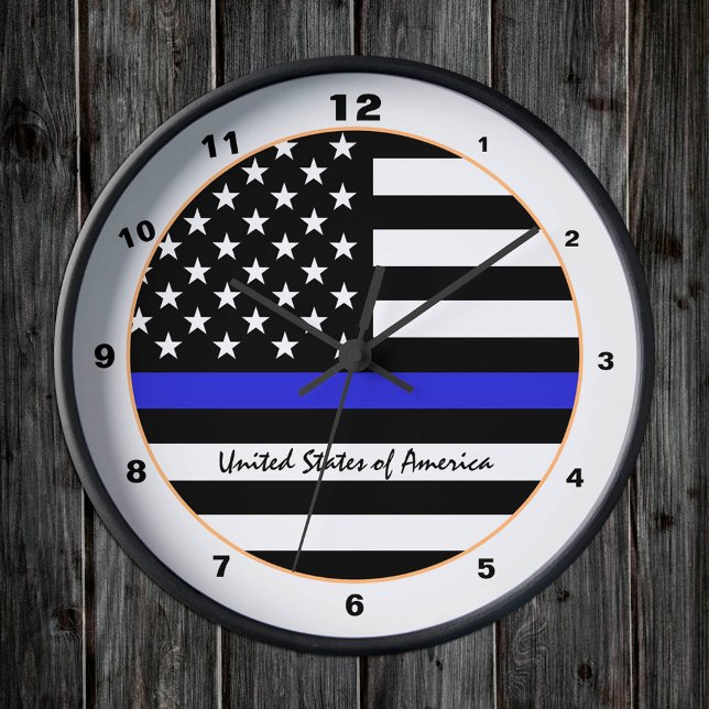 Thin Blue Line Police Flag & American Flag / USA Runde Wanduhr (Von Creator hochgeladen)