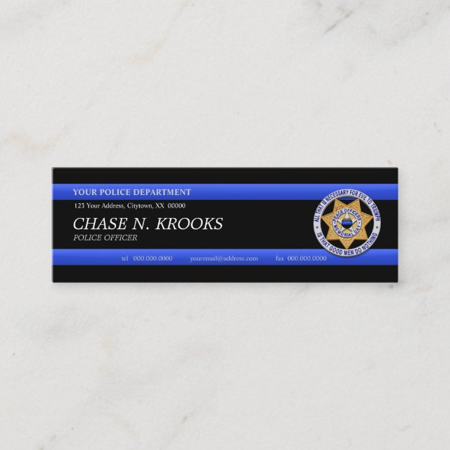 Thin Blue Line Police Officer Custom Business Card Mini Visitenkarte (Vorderseite)