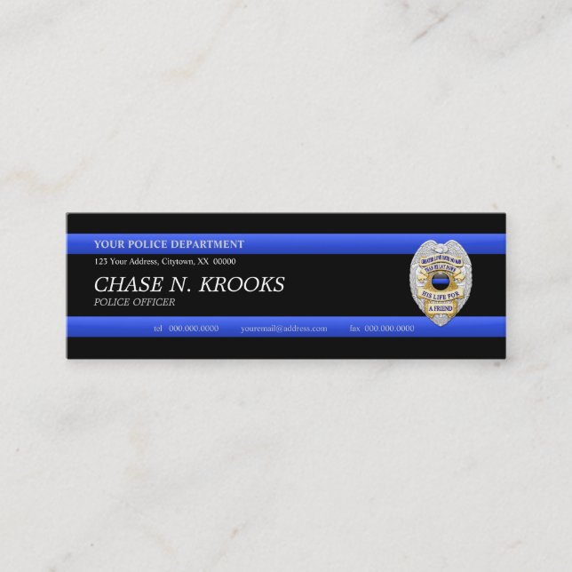 Thin Blue Line Police Officer Custom Business Card Mini Visitenkarte (Vorderseite)