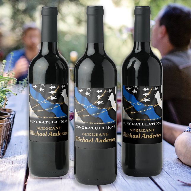 Thin Blue Line Police Party Gold Glückwünsche Weinetikett (Von Creator hochgeladen)
