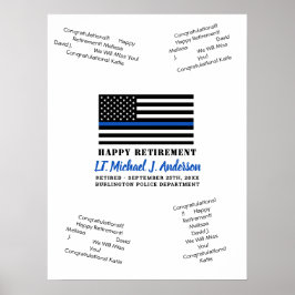 Thin Blue Line Police Retirement Gästebuchplakat Poster