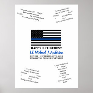 Thin Blue Line Police Retirement Gästebuchplakat Poster