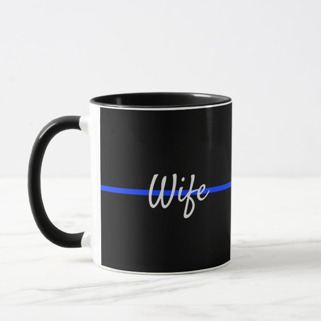 Thin Blue Line Police Support LEO Ehefrau mit Name Tasse (Links)