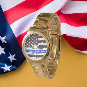 Thin Blue Line Police US FLAG Pensionspartei Patri Armbanduhr