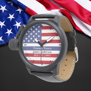 Thin Blue Line Police US FLAG Pensionspartei Patri Armbanduhr