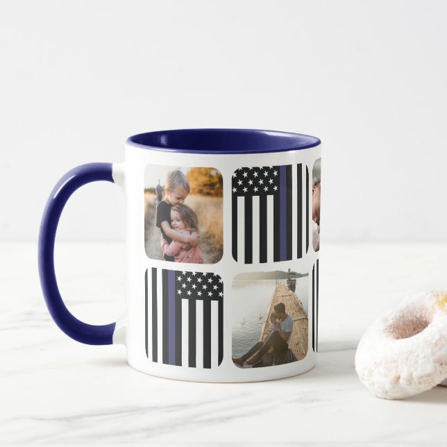 Thin Blue Line Policeman Foto Kaffee Tasse (Mit Donut)