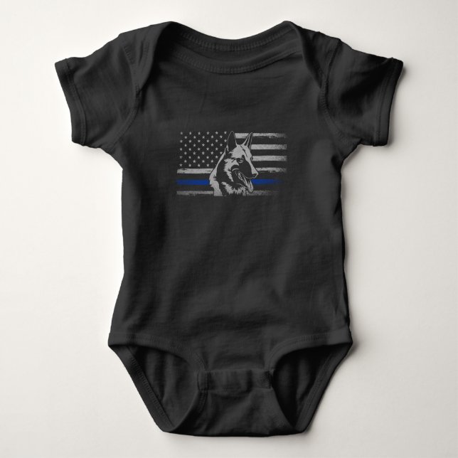 Thin Blue Line Polizei Belgisch Malinois Hund Baby Strampler (Vorderseite)